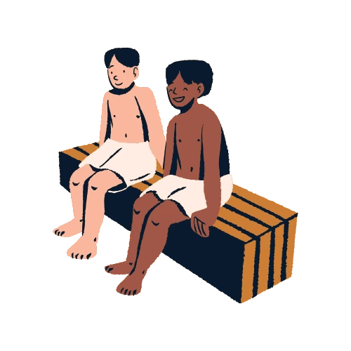 two persons sitting in sauna